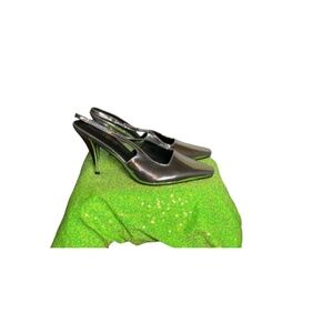 Silver Metallic Slingback Pumps